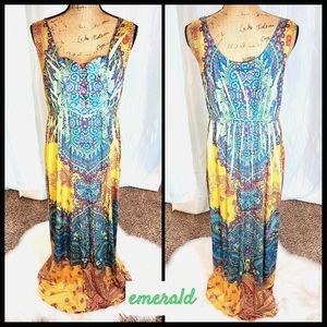 Emerald - Vibrant Mulitcolor Sleeveless Maxi Dress in Large